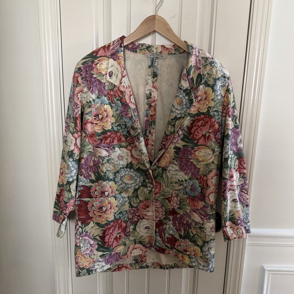 Vintage Floral Tapestry Blazer Gotcha Covered Women’s Size XL USA Made